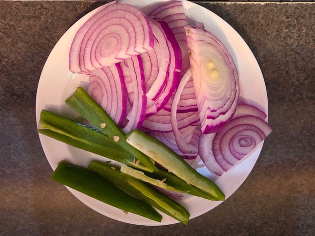 Raw Onion and Green Chilli.